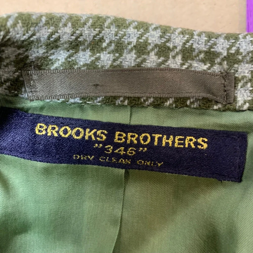 Brooks Brothers 346 Blazer Mens 40R Green Houndstooth Excellent 2-Button Jacket